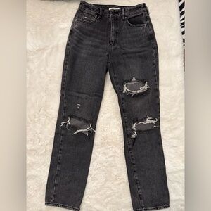 dark grey/ washed black ripped mom jeans high wasited